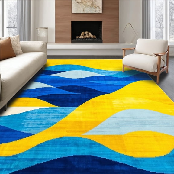 Flatwoven High Traffic Area Rug, Elegant Colorful Swirl, Non Slip, Stain Resistant, Washable Area Rugs for Living Room, Bedroom(Yellow, 4X6)