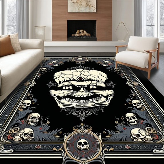 ODIKA 5'x7' Machine Washable Non-Slip Area Rug, Elegant Dark Themed Decorative Accent High Traffic Rug, Black, 26481