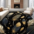 thumbnail image 1 of ODIKA 4'x6' Machine Washable Non-Slip Area Rug, Elegant Feather Motif with Luxurious Black Gold Artistic Design High Traffic Rug, Black, 73266, 1 of 5