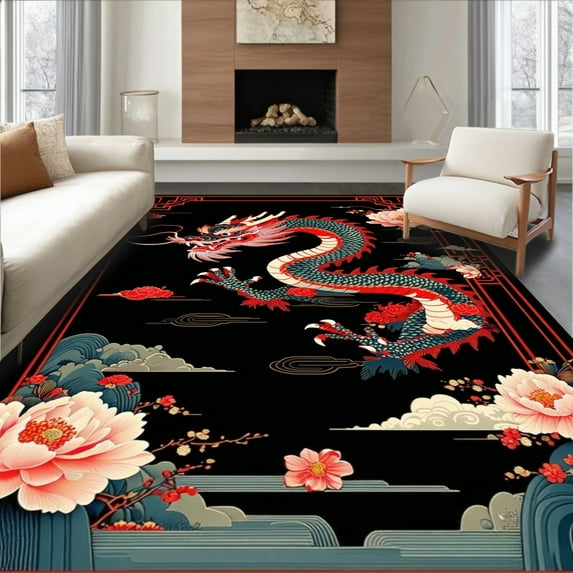 ODIKA 2x3 Machine Washable Non-Slip Area Rug, Chinese High Traffic Rug, Black, 18434