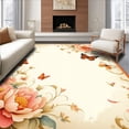 thumbnail image 1 of ODIKA 2'x3' Machine Washable Non-Slip Area Rug, Elegant Floral Insect Motif for Living Spaces High Traffic Rug, Peach, 156132, 1 of 7