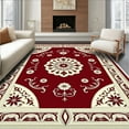 thumbnail image 1 of Flatwoven High Traffic Area Rug, Elegant Floral Medallion Design Featuring Rich Crimson and Cream, Non Slip, Stain Resistant, Washable Area Rugs for Living Room, Bedroom(Red, 4X6), 1 of 8