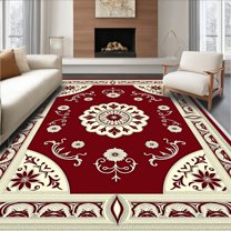Flatwoven High Traffic Area Rug, Elegant Floral Medallion Design Featuring Rich Crimson and Cream, Non Slip, Stain Resistant, Washable Area Rugs for Living Room, Bedroom(Red, 4X6)
