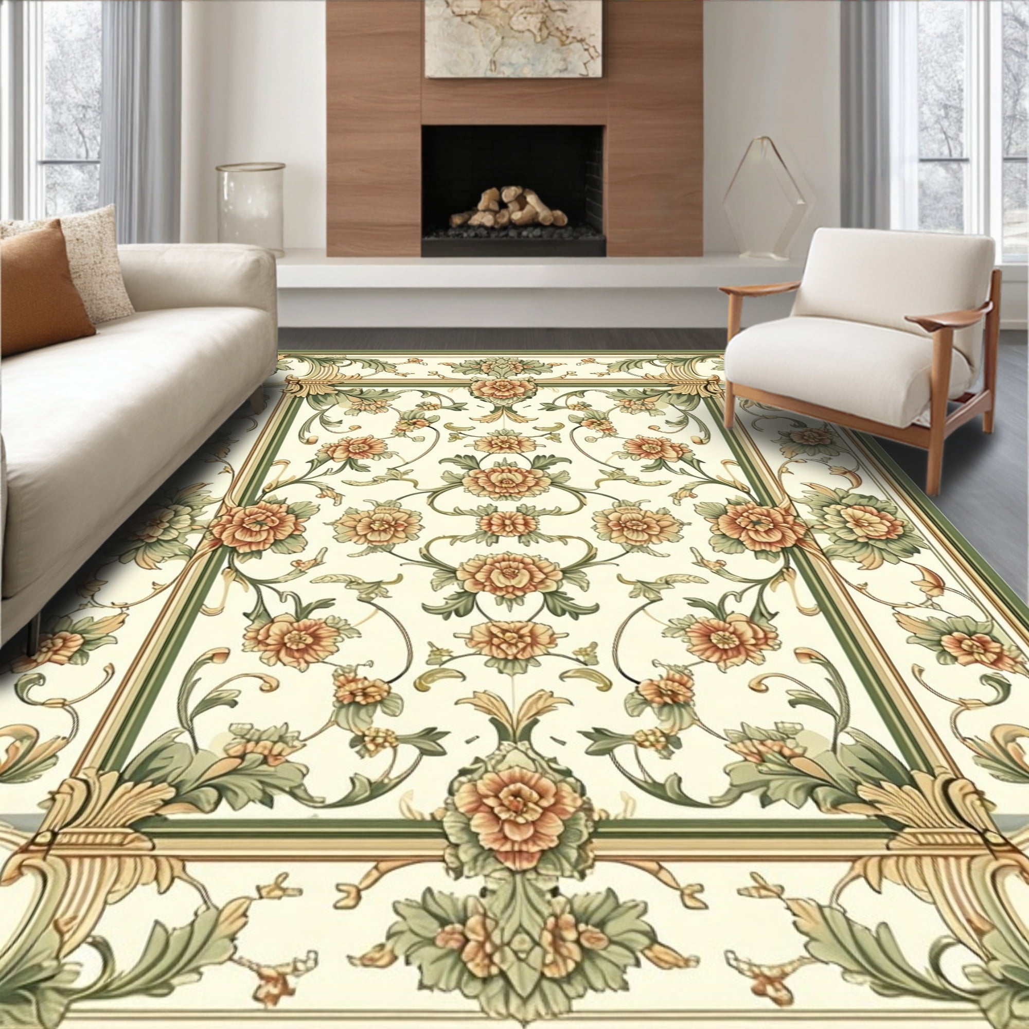 Flatwoven High Traffic Area Rug, Elegant French Country Floral Motifs ...
