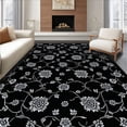 thumbnail image 1 of ODIKA 4'x6' Machine Washable Non-Slip Area Rug, Elegant Gothic Floral Non Slip Pile High Traffic Rug, Black, 83796, 1 of 7