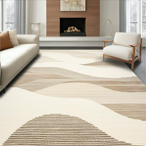 ODIKA 4'x6' Machine Washable Non-Slip Area Rug, Contemporary High Traffic Rug, Beige, 5417
