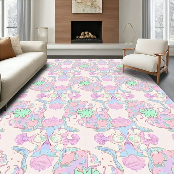 ODIKA 6' Machine Washable Non-Slip Area Rug, Elegant Interlocking Floral in Pastel Shades High Traffic Rug, Pink, 289074