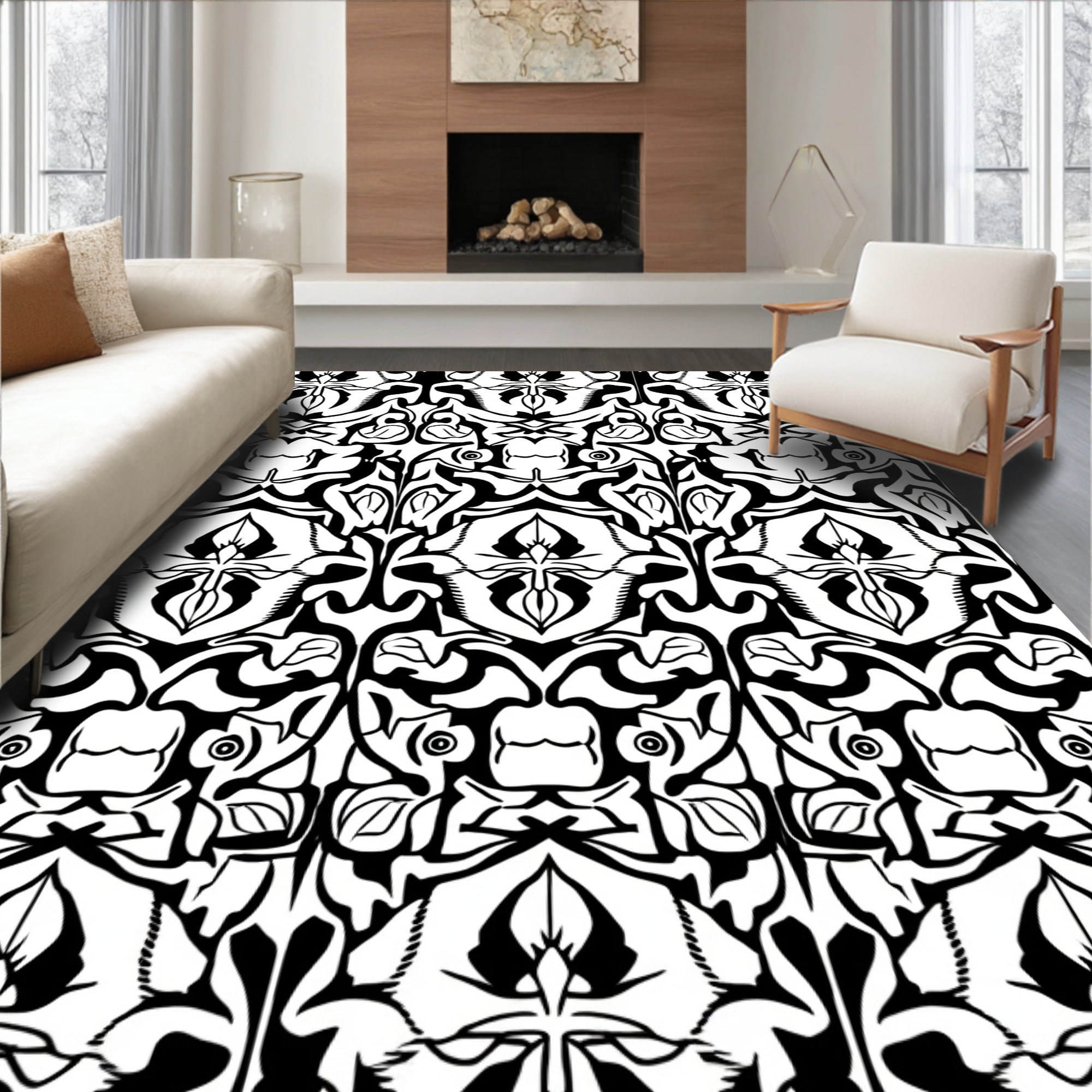 Flatwoven High Traffic Area Rug, Elegant Interlocking Monochrome with ...