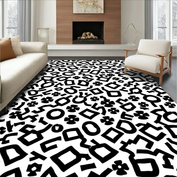 ODIKA 8'x10' Machine Washable Non-Slip Area Rug, Elegant Interlocking Spotted Design for Inspired Spaces High Traffic Rug, Black, 307336