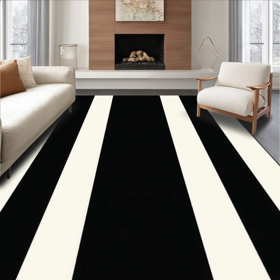Flatwoven High Traffic Area Rug, Elegant Interlocking Stripe Lattice Statement, Non Slip, Stain Resistant, Washable Area Rugs for Living Room, Bedroom(Black, 2X3)