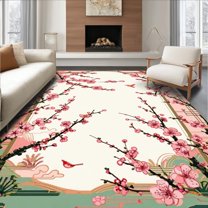 Flatwoven High Traffic Area Rug, Elegant Japanese Spring Aesthetic, Non Slip, Stain Resistant, Washable Area Rugs for Living Room, Bedroom(Pink, 4X6)