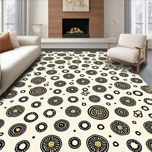 ODIKA 8' Machine Washable Non-Slip Area Rug, Elegant Leopard Rosette Motif with Layered Spot Details High Traffic Rug, Ivory, 290440