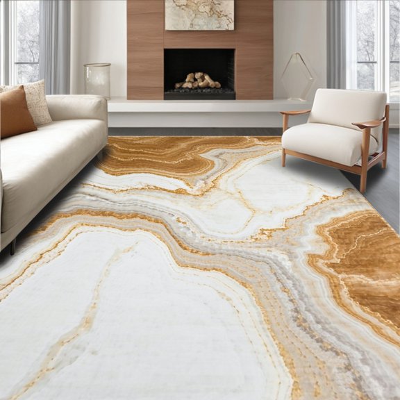 Flatwoven High Traffic Area Rug, Elegant Marbleized Subtle, Non Slip, Stain Resistant, Washable Area Rugs for Living Room, Bedroom(Beige, 2X3)