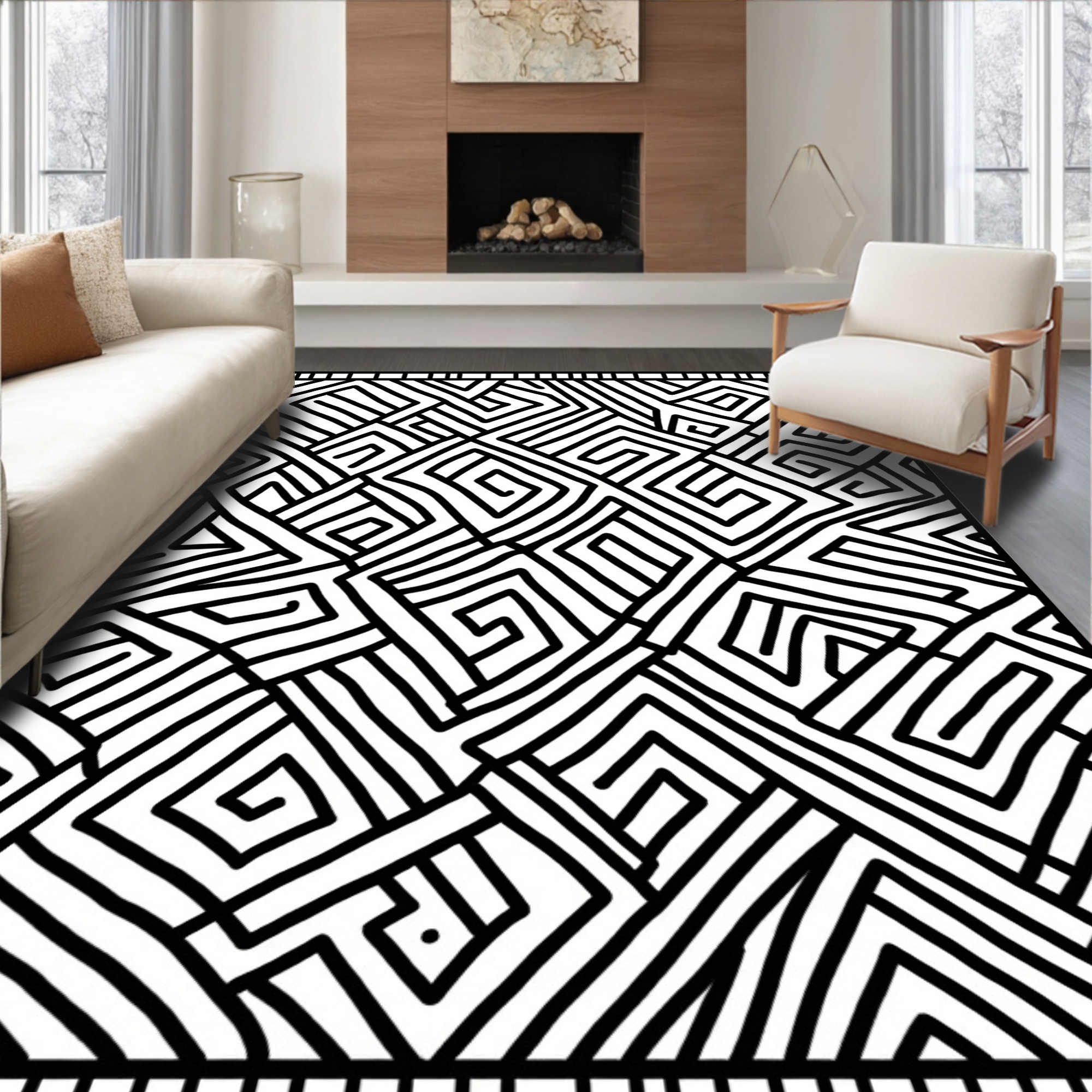 Interlocking Two Rugs Flatwoven High Traffic Area Rug, Elegant Monochrome Interlocking Motif ...