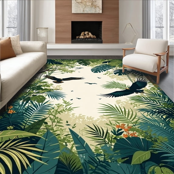 ODIKA 8'x10' Machine Washable Non-Slip Area Rug, Elegant Nature Inspired Artwork High Traffic Rug, Green, 35222
