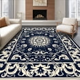 thumbnail image 1 of Flatwoven High Traffic Area Rug, Elegant Oushak Medallion Timeless Floral Ornament, Non Slip, Stain Resistant, Washable Area Rugs for Living Room, Bedroom(Blue, 2X3), 1 of 8