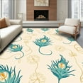 thumbnail image 1 of ODIKA 5'x7' Machine Washable Non-Slip Area Rug, Elegant Peacock Feather Motif with Delicate Floral Accents and Curved Vines High Traffic Rug, Beige, 301168, 1 of 7