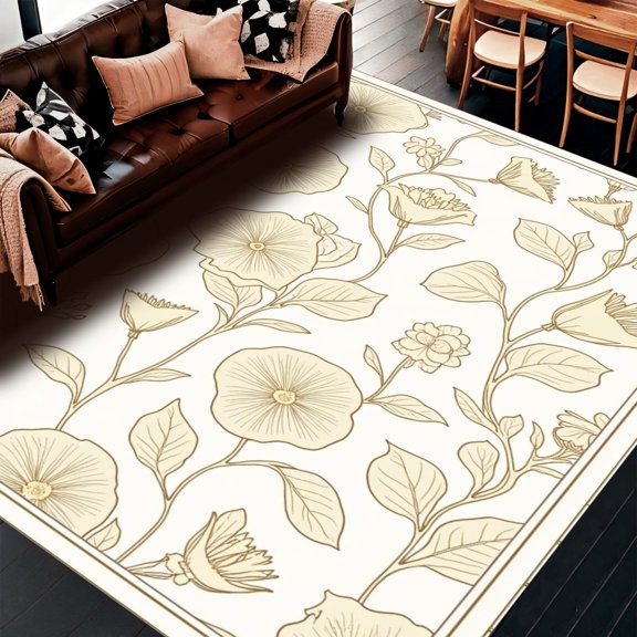 Flatwoven High Traffic Area Rug, Elegant Provincial Hand Hooked Runner with Botanical Garden Motifs, Non Slip, Stain Resistant, Washable Area Rugs for Living Room, Bedroom(Beige, 2X3)