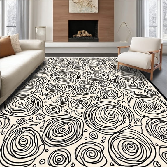ODIKA 8'x10' Machine Washable Non-Slip Area Rug, Elegant Rosette High Traffic Rug, Beige, 312574
