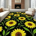 thumbnail image 1 of ODIKA 4'x6' Machine Washable Non-Slip Area Rug, Elegant Sunflower Floral Print on Black Decorative High Traffic Rug, Yellow, 236912, 1 of 7
