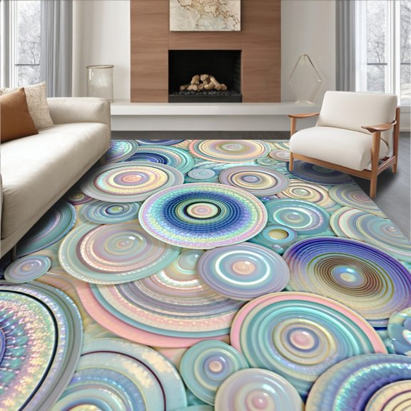 ODIKA 5'x7' Machine Washable Non-Slip Area Rug, Elegant showcasing Abalone Shell Design High Traffic Rug, Blue, 84855