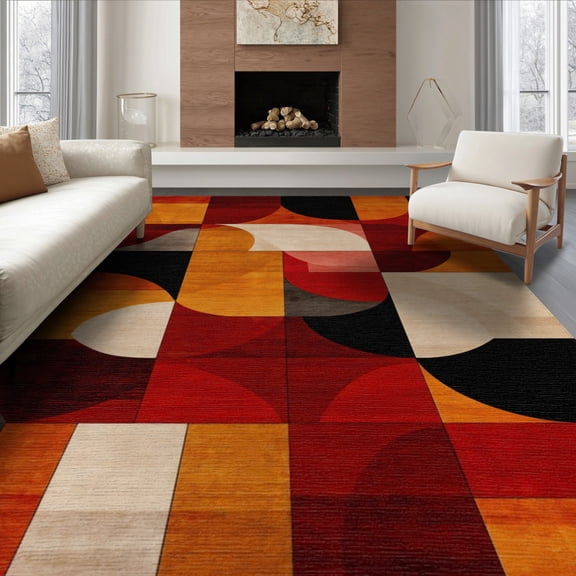 ODIKA 8'x10' Ember Abstract Geometric Shape Throw Indoor Floor Washable Area Rug for King Size Bedroom Under Bed, Master Suite, Non-Shedding, Easy Care