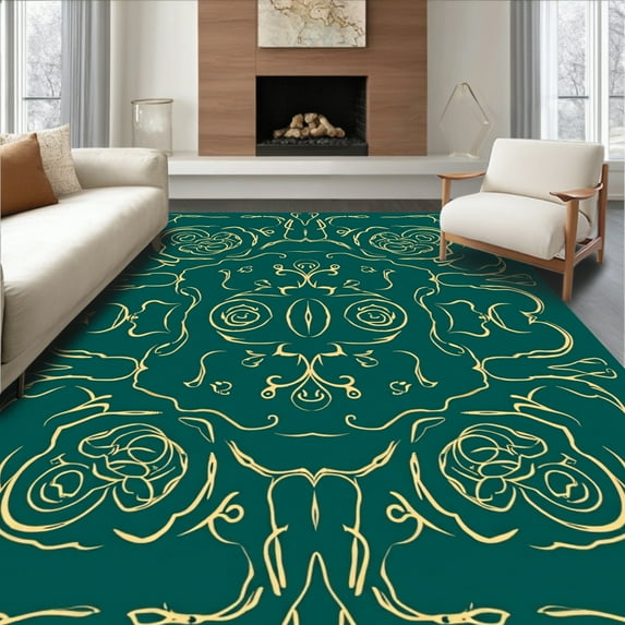 Flatwoven High Traffic Area Rug, Emerald Flowing Design, Non Slip, Stain Resistant, Washable Area Rugs for Living Room, Bedroom(Green, 2X3)
