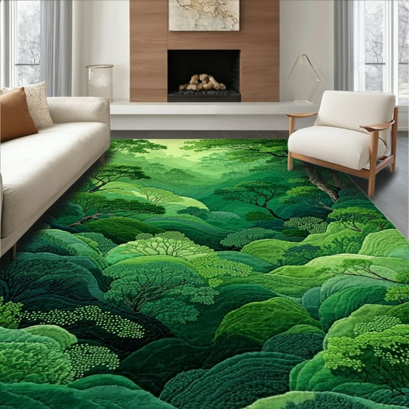 ODIKA 4'x6' Machine Washable Non-Slip Area Rug, Emerald Isle Bath Mossy Green Accent High Traffic Rug, Green, 94461