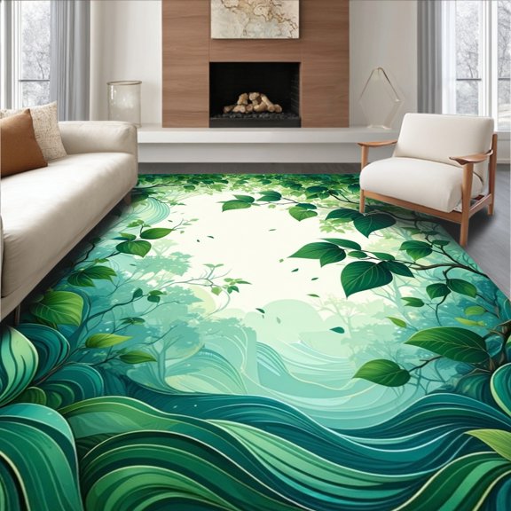 Flatwoven High Traffic Area Rug, Emerald Leaf Runner Serpentine Vine, Non Slip, Stain Resistant, Washable Area Rugs for Living Room, Bedroom(Green, 2X3)