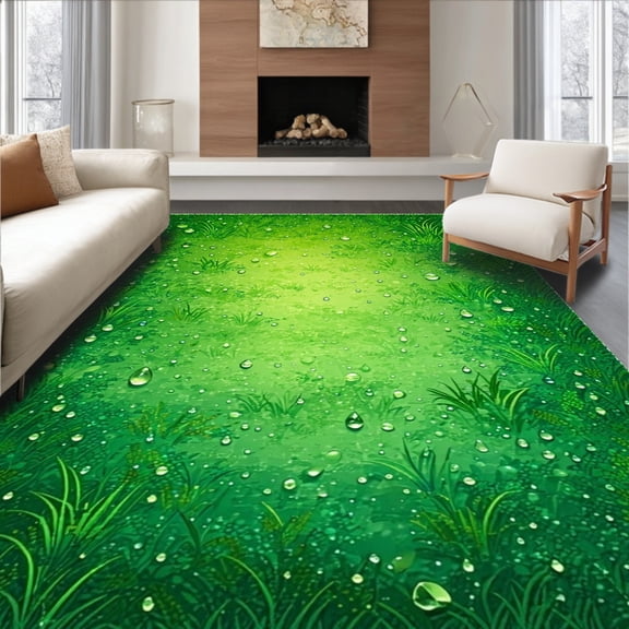 ODIKA 5'x7' Machine Washable Non-Slip Area Rug, Emerald Meadow Machine Non Slip Green Grass High Traffic Rug, Green, 82887