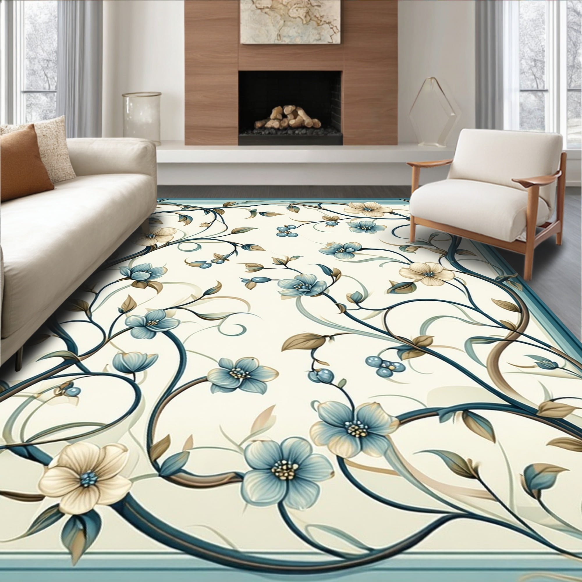 ODIKA 5'x7' Machine Washable Non-Slip Area Rug, Enchanted Arbor Blooms ...
