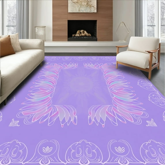 ODIKA 6'x9' Machine Washable Non-Slip Area Rug, Enchanted Arc Motif High Traffic Rug, Purple, 392949