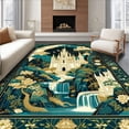 thumbnail image 1 of ODIKA 3'x5' Machine Washable Non-Slip Area Rug, Enchanted Castle Dragon for Girls High Traffic Rug, Blue, 64565, 1 of 7