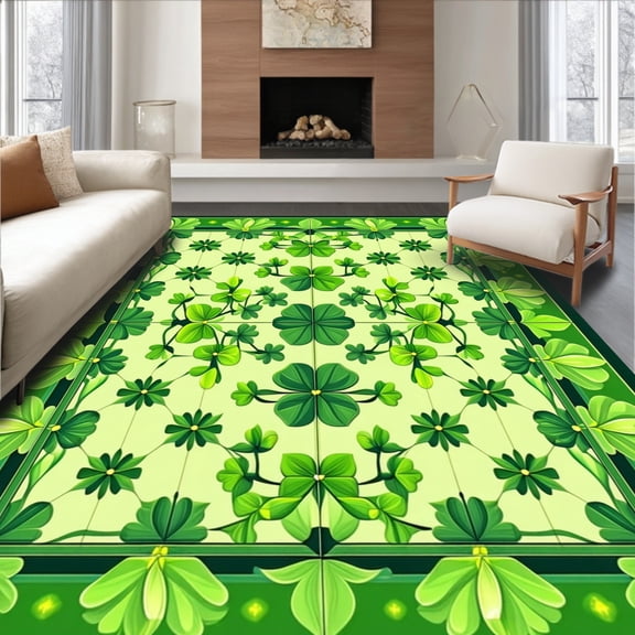 Flatwoven High Traffic Area Rug, Enchanted Emerald Bath Green Accent Chic Bathroom, Non Slip, Stain Resistant, Washable Area Rugs for Living Room, Bedroom(Green, 4X6)