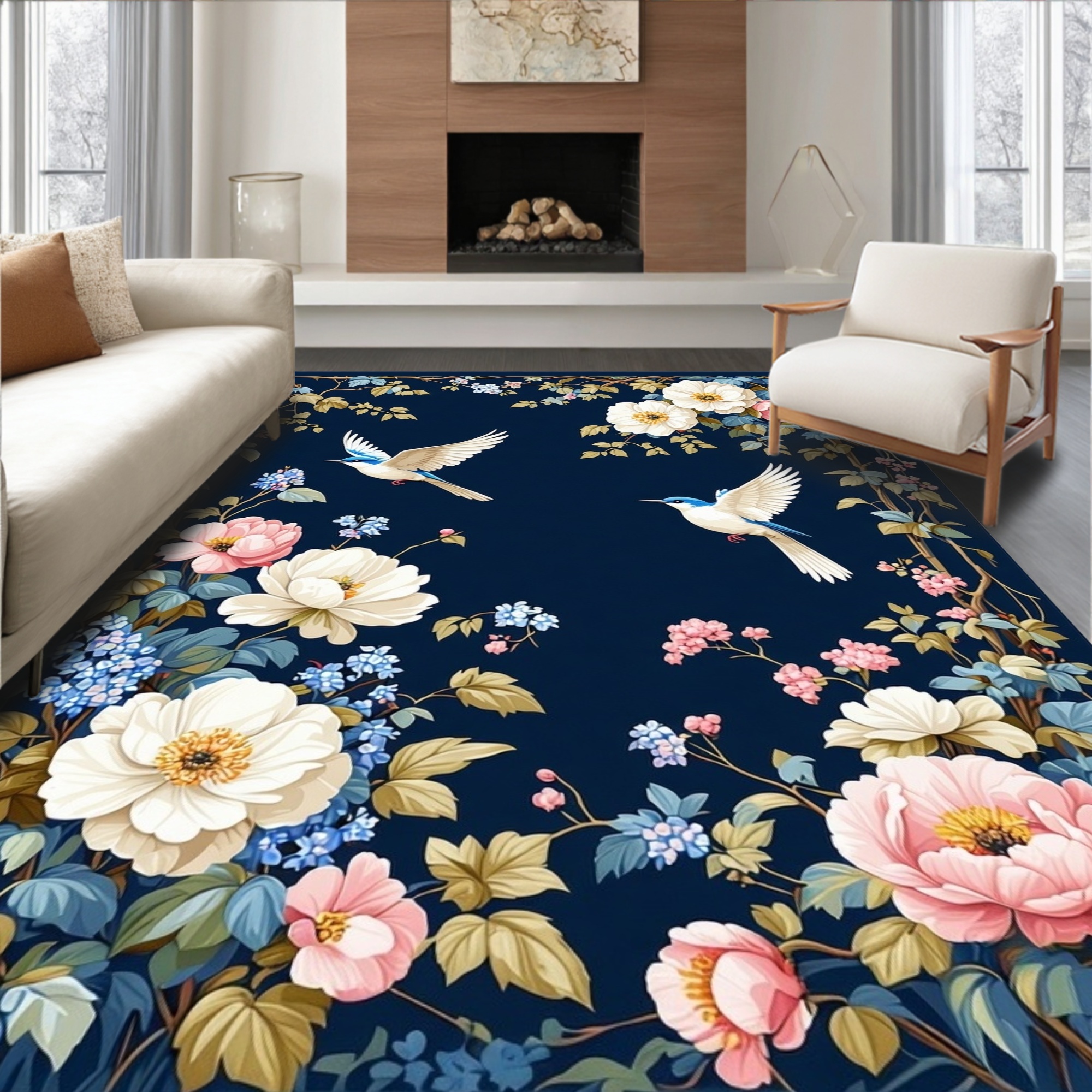 Enchanted Rug Texture ODIKA 8'x10' Machine Washable Non-Slip Area Rug, Enchanted Flora and ...