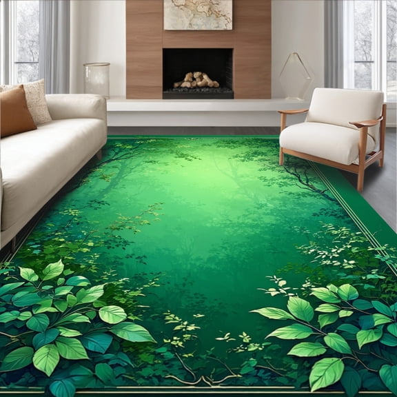 ODIKA 4'x6' Machine Washable Non-Slip Area Rug, Enchanted Forest Walkway for Glamorous Proposals and Ceremonies High Traffic Rug, Green, 95713