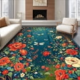 thumbnail image 1 of ODIKA 6'x9' Machine Washable Non-Slip Area Rug, Enchanted Garden with Abstract Floral and Insect High Traffic Rug, Red, 282260, 1 of 7