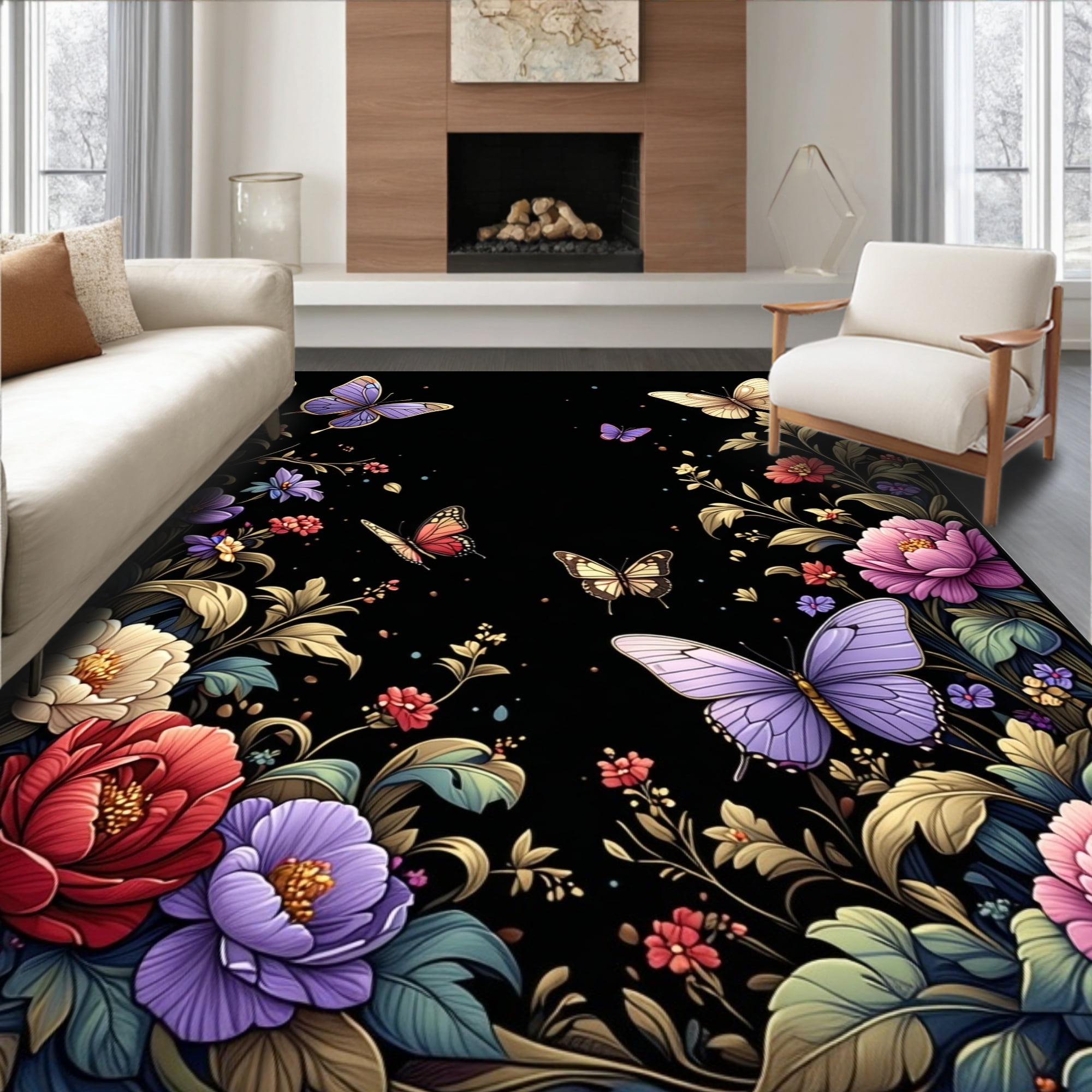 Flatwoven High Traffic Area Rug, Enchanted Garden Botanical With ...