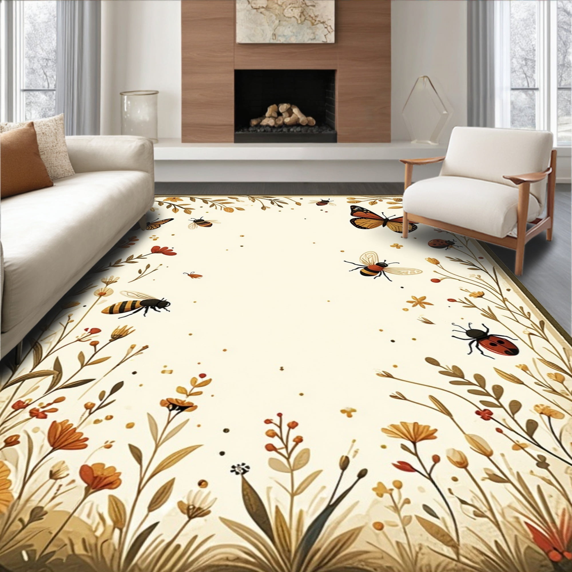Flatwoven High Traffic Area Rug, Enchanted Garden Bug With Decorative ...