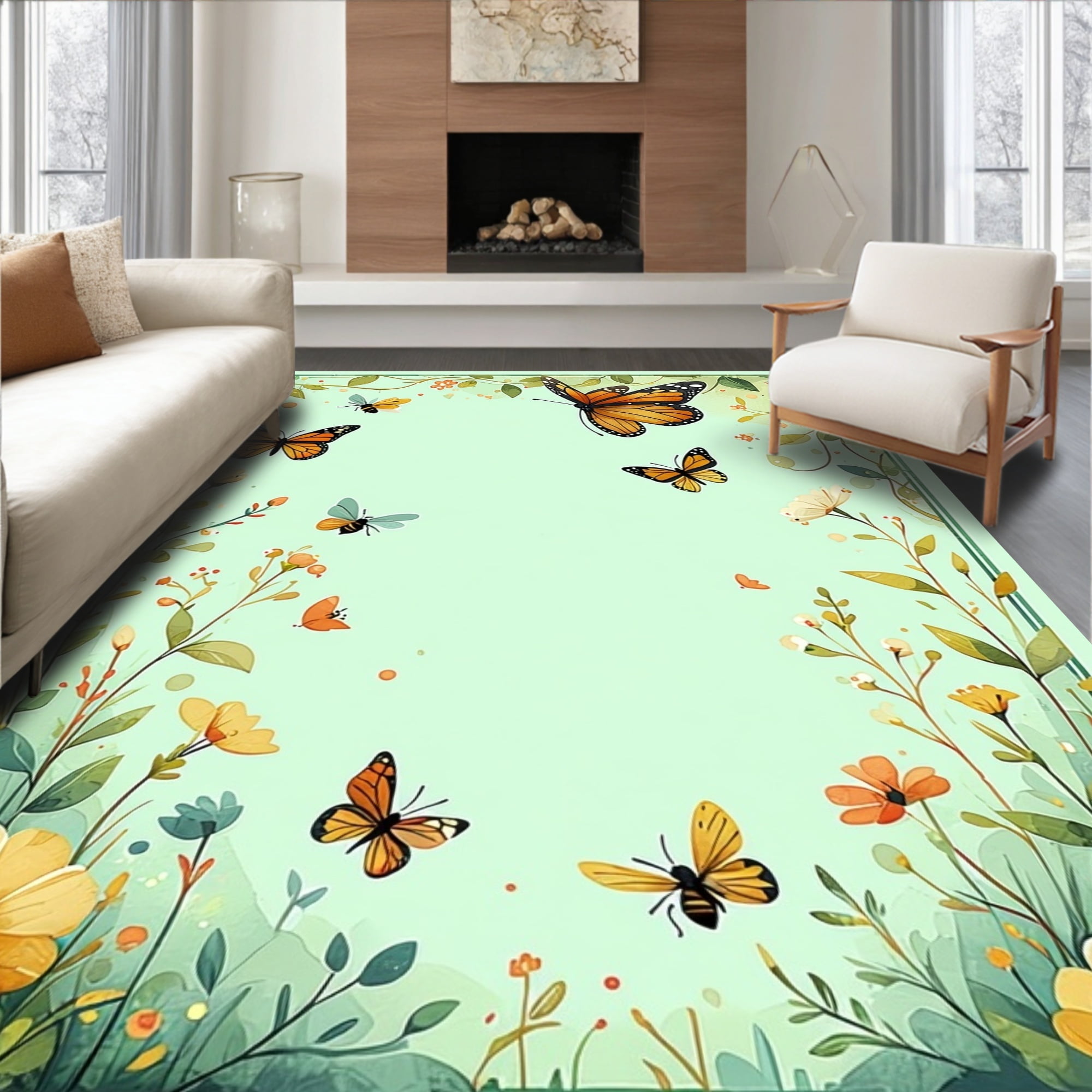Flatwoven High Traffic Area Rug, Enchanted Garden Butterfly and Bug ...