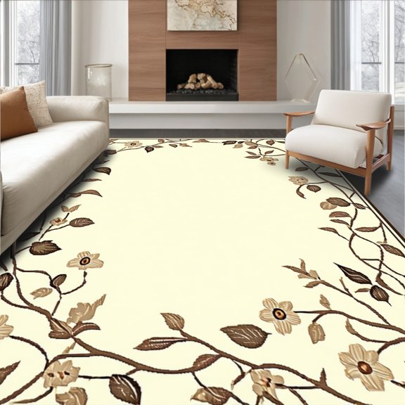 Flatwoven High Traffic Area Rug, Enchanted Garden Runner With Botanical Interlace Design, Non Slip, Stain Resistant, Washable Area Rugs for Living Room, Bedroom(Beige, 2X3)