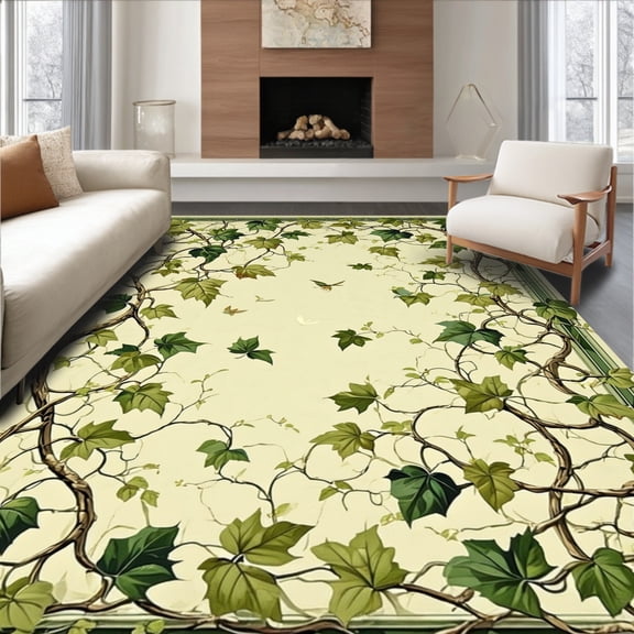 Flatwoven High Traffic Area Rug, Enchanted Ivy Vine Aesthetic Greenery Art, Non Slip, Stain Resistant, Washable Area Rugs for Living Room, Bedroom(Beige, 4X6)