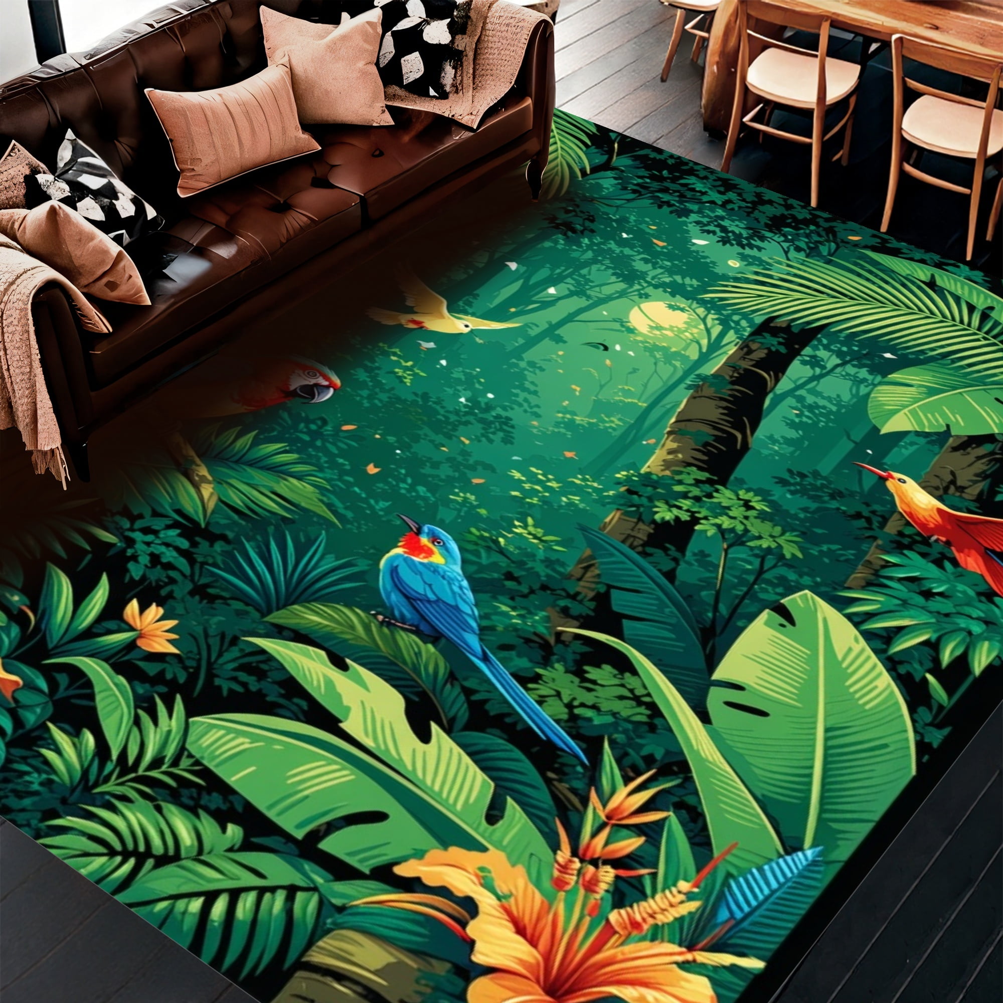 ODIKA 6'x9' Machine Washable Non-Slip Area Rug, Enchanted Rainforest ...