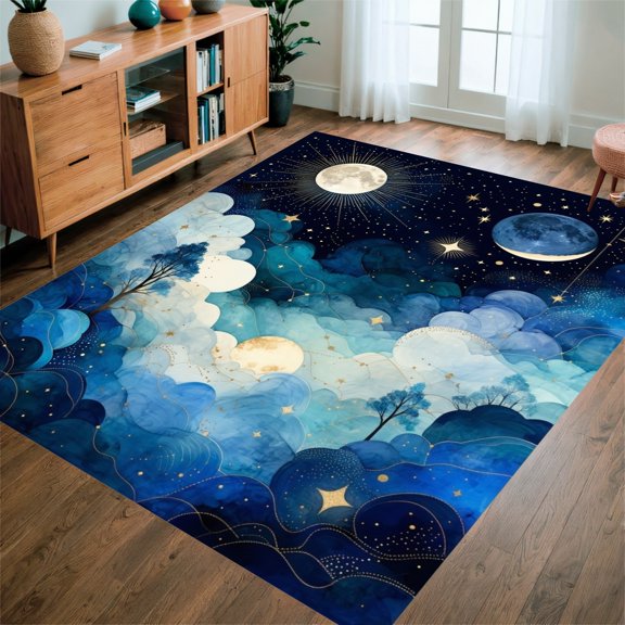 Flatwoven High Traffic Area Rug, Enchanted Sky Map Featuring Celestial Animals and Swirling Starbursts, Non Slip, Stain Resistant, Washable Area Rugs for Living Room, Bedroom(Blue, 8X10)