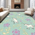 thumbnail image 1 of ODIKA 8' Machine Washable Non-Slip Area Rug, Enchanted Unicorn Garden With Blooming Wildflowers High Traffic Rug, Green, 315716, 1 of 7