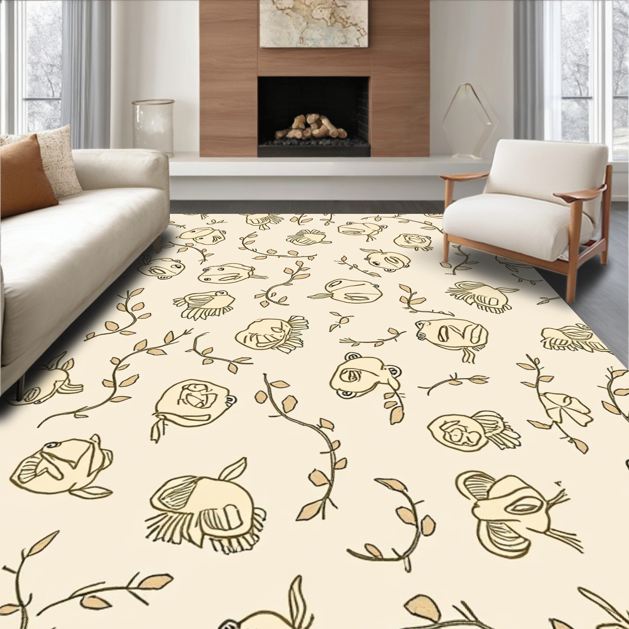 Stylized Rug Texture ODIKA 6'x9' Machine Washable Non-Slip Area Rug, Enchanted Woodland ...