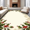 thumbnail image 1 of ODIKA 5'x7' Machine Washable Non-Slip Area Rug, Enchanted Yuletide Botanical With Wavy Lace Edge Design High Traffic Rug, Red, 148472, 1 of 7