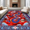 thumbnail image 1 of Flatwoven High Traffic Area Rug, Enchanting Ethnic Dragon Imagery, Non Slip, Stain Resistant, Washable Area Rugs for Living Room, Bedroom(Red, 3X5), 1 of 8