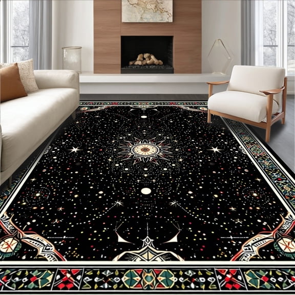 ODIKA 8'x10' Machine Washable Non-Slip Area Rug, Enchanting Gothic Spiral Visual Appeal High Traffic Rug, Black, 34789