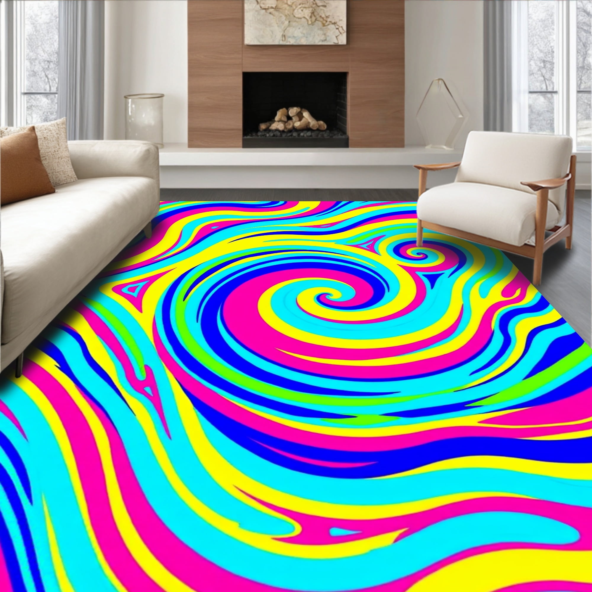 Flatwoven High Traffic Area Rug, Energetic Wave Motif with Bright ...